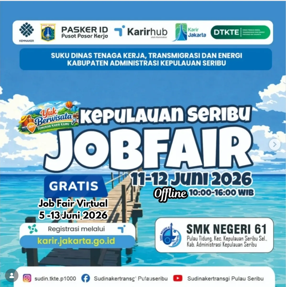 Job Fair Kabupaten Rote Ndao 2026 (Suku Dinas TKTE Wilayah Kepulauan Seribu) : 10-11 Juni 2026